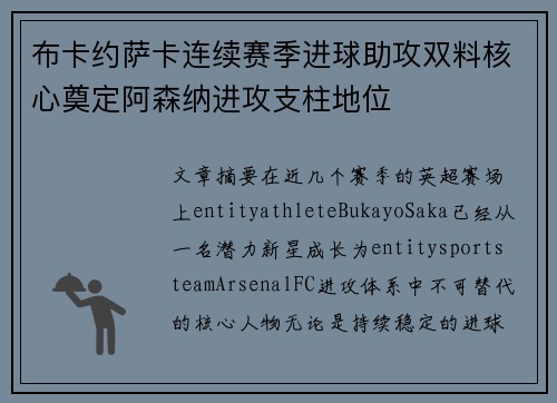 布卡约萨卡连续赛季进球助攻双料核心奠定阿森纳进攻支柱地位 布卡约萨卡连续赛季进球助攻双料核心奠定阿森纳进攻支柱地位