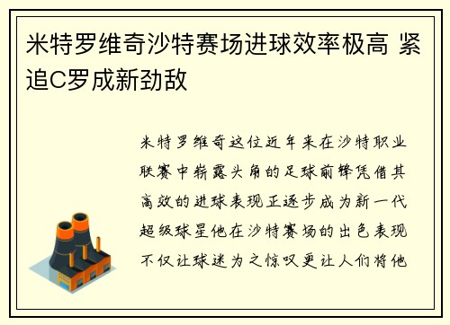 米特罗维奇沙特赛场进球效率极高 紧追C罗成新劲敌